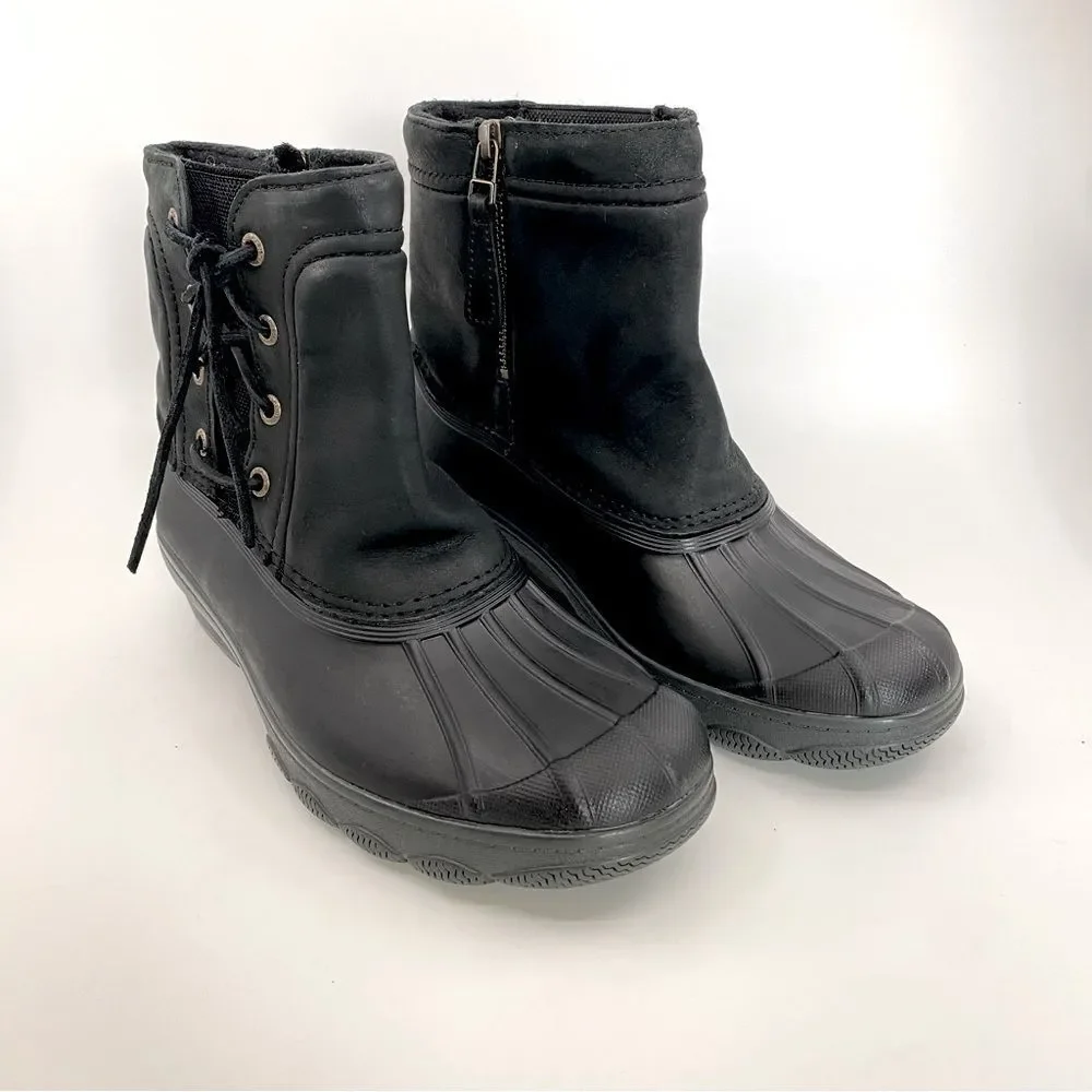 Sperry Saltwater Wedge Black Leather Quarter Duck Boots Color Black SZ 7 - Picture 1 of 12